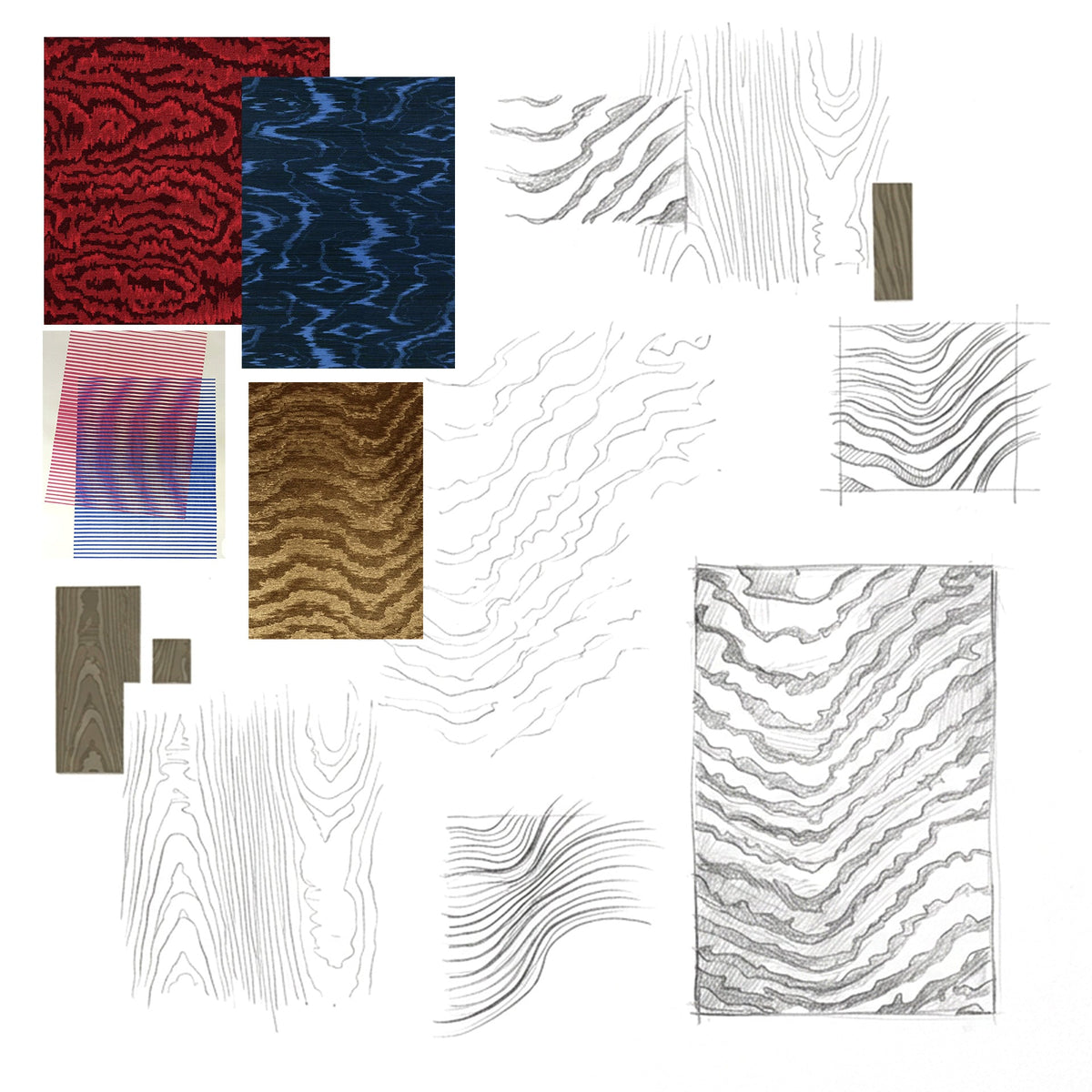 Planche de recherche de la collection Moire, tapis fait main Rugier