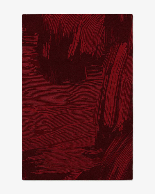Tapis El Rojo relief sculpté rouge collection La Pintura tufté main laine Rugier