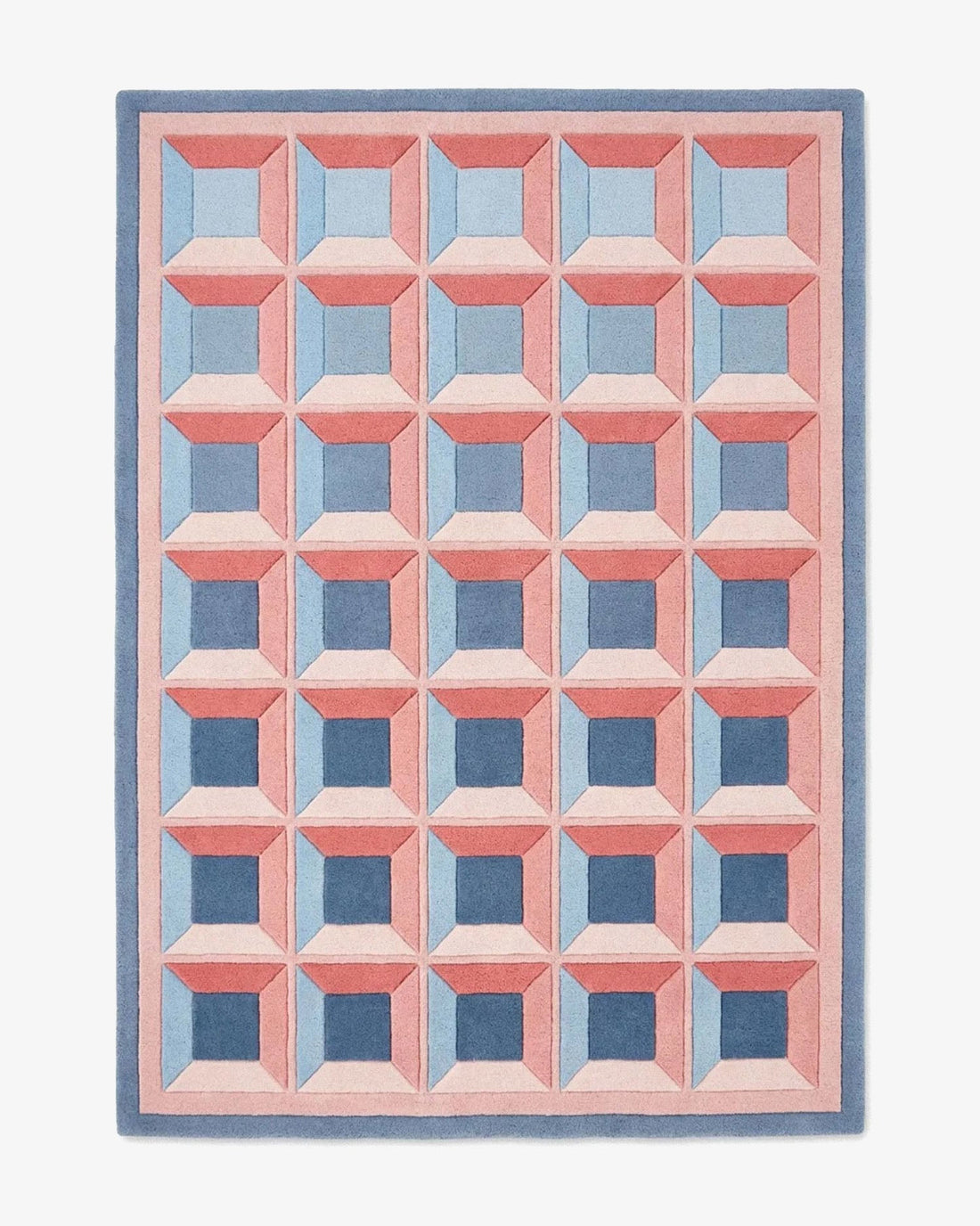 Tapis Felix motif géométrique bleu rose tufté main laine Nouvelle-Zélande Rugier