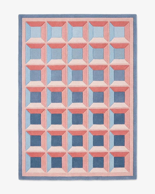 Tapis Felix motif géométrique bleu rose tufté main laine Nouvelle-Zélande Rugier