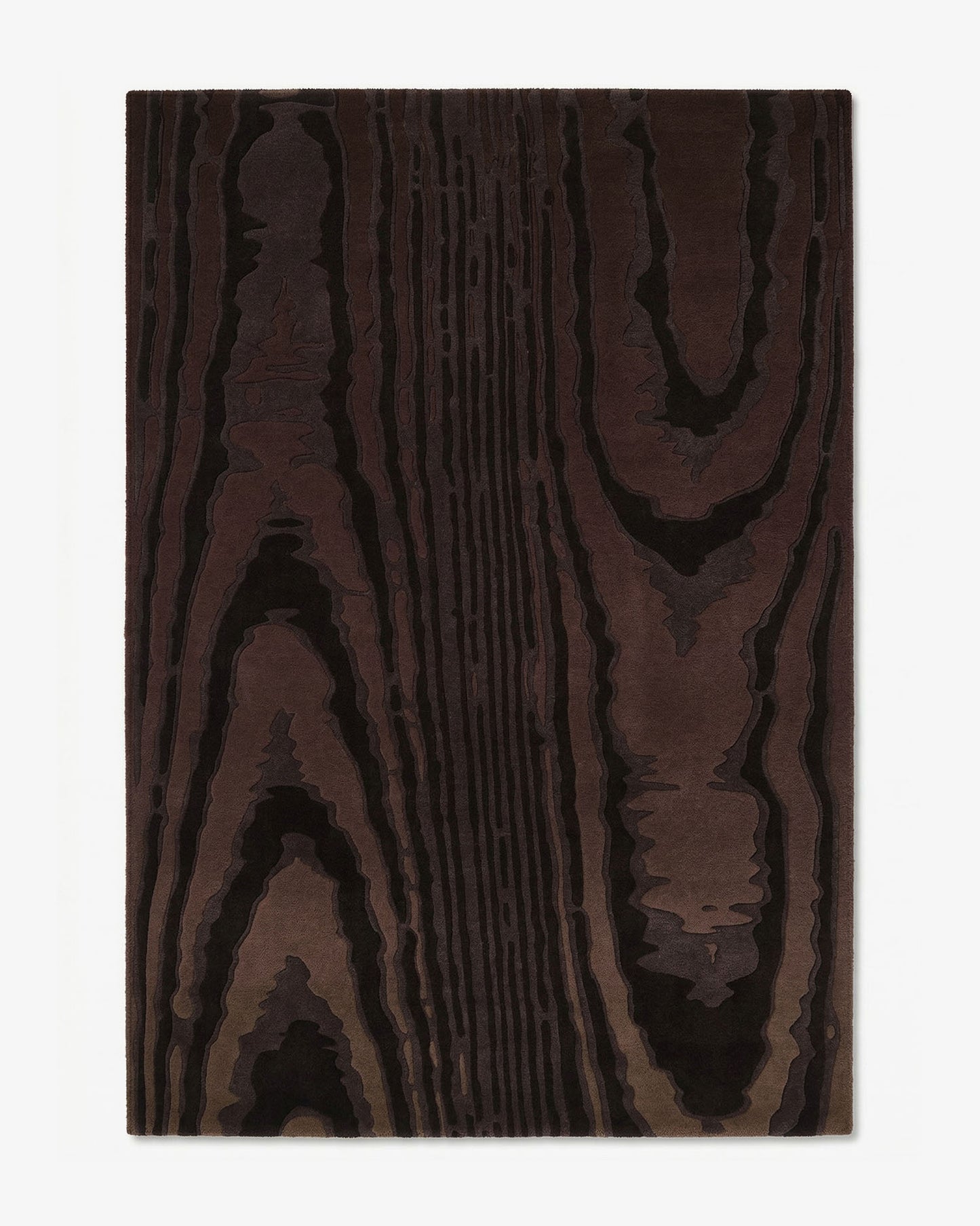 Tapis Harlan laine et soie motif moiré graphique brun tufté main laine Rugier