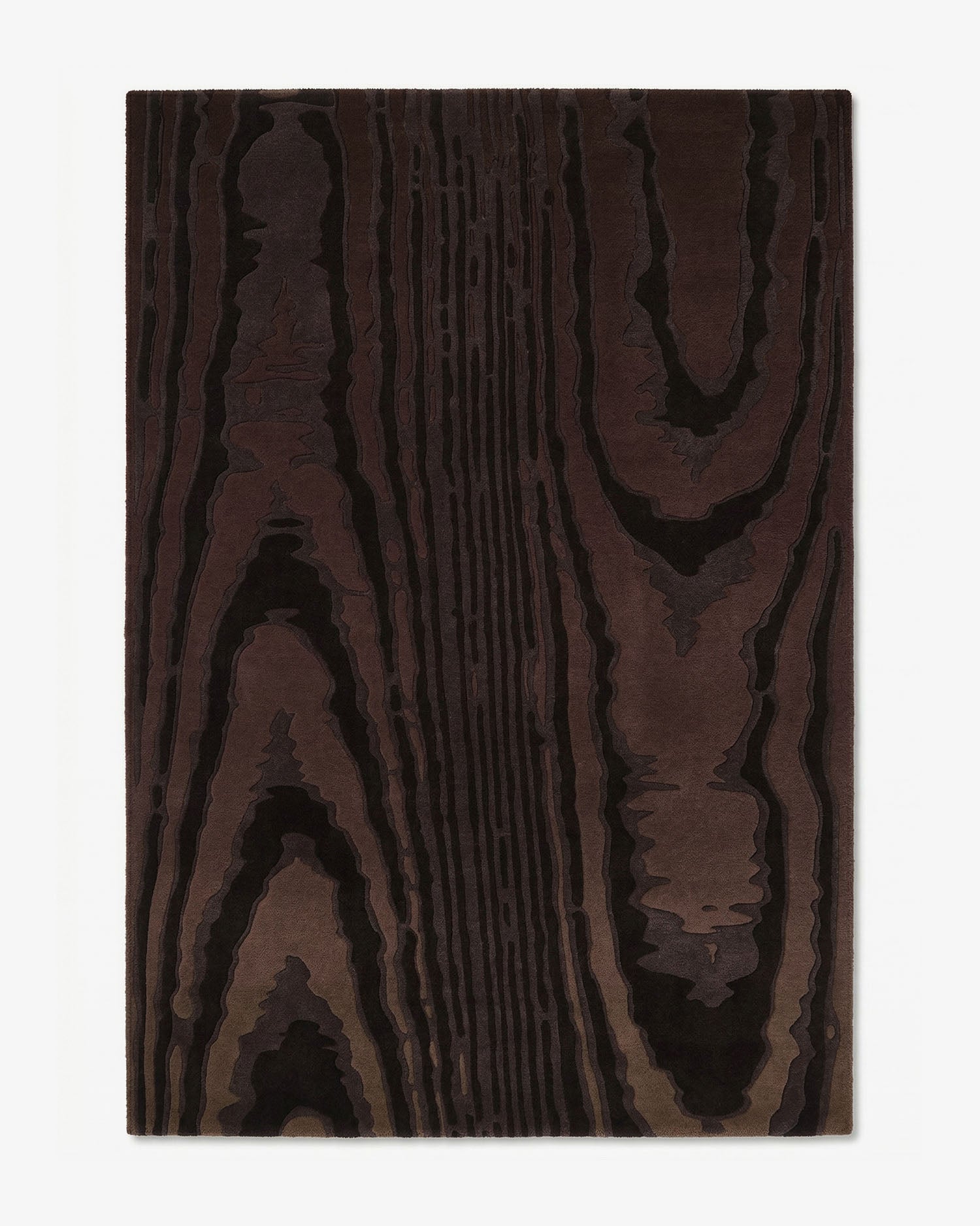 Tapis Harlan laine et soie motif moiré graphique brun tufté main laine Rugier