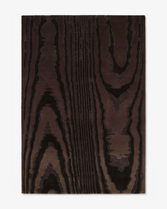 Tapis Harlan laine et soie motif moiré graphique brun tufté main laine Rugier