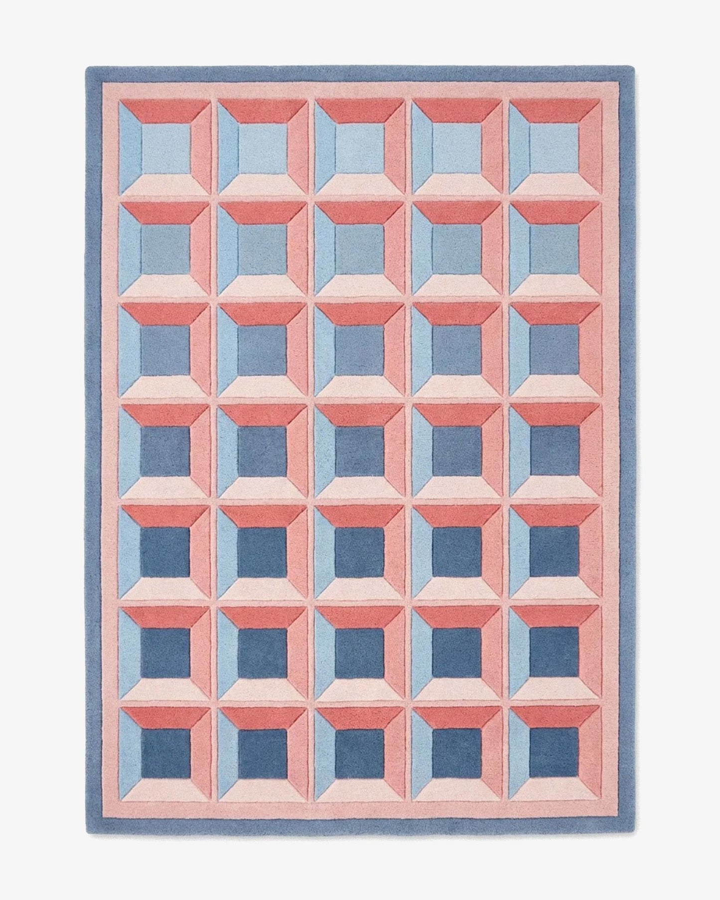 Tapis Felix motif géométrique bleu rose tufté main laine Nouvelle-Zélande Rugier