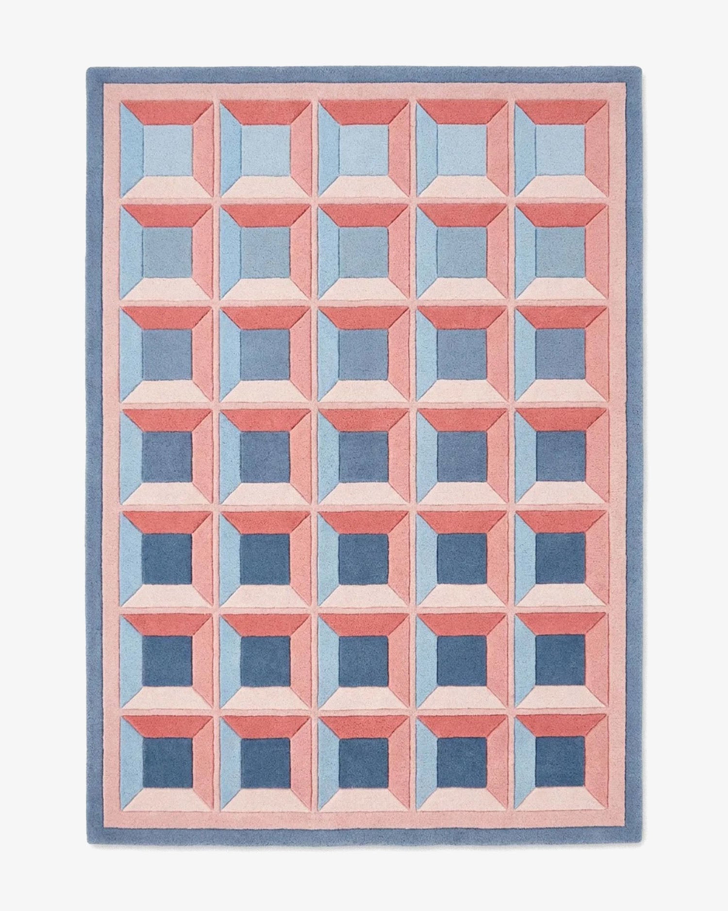 Tapis Felix motif géométrique bleu rose tufté main laine Nouvelle-Zélande Rugier