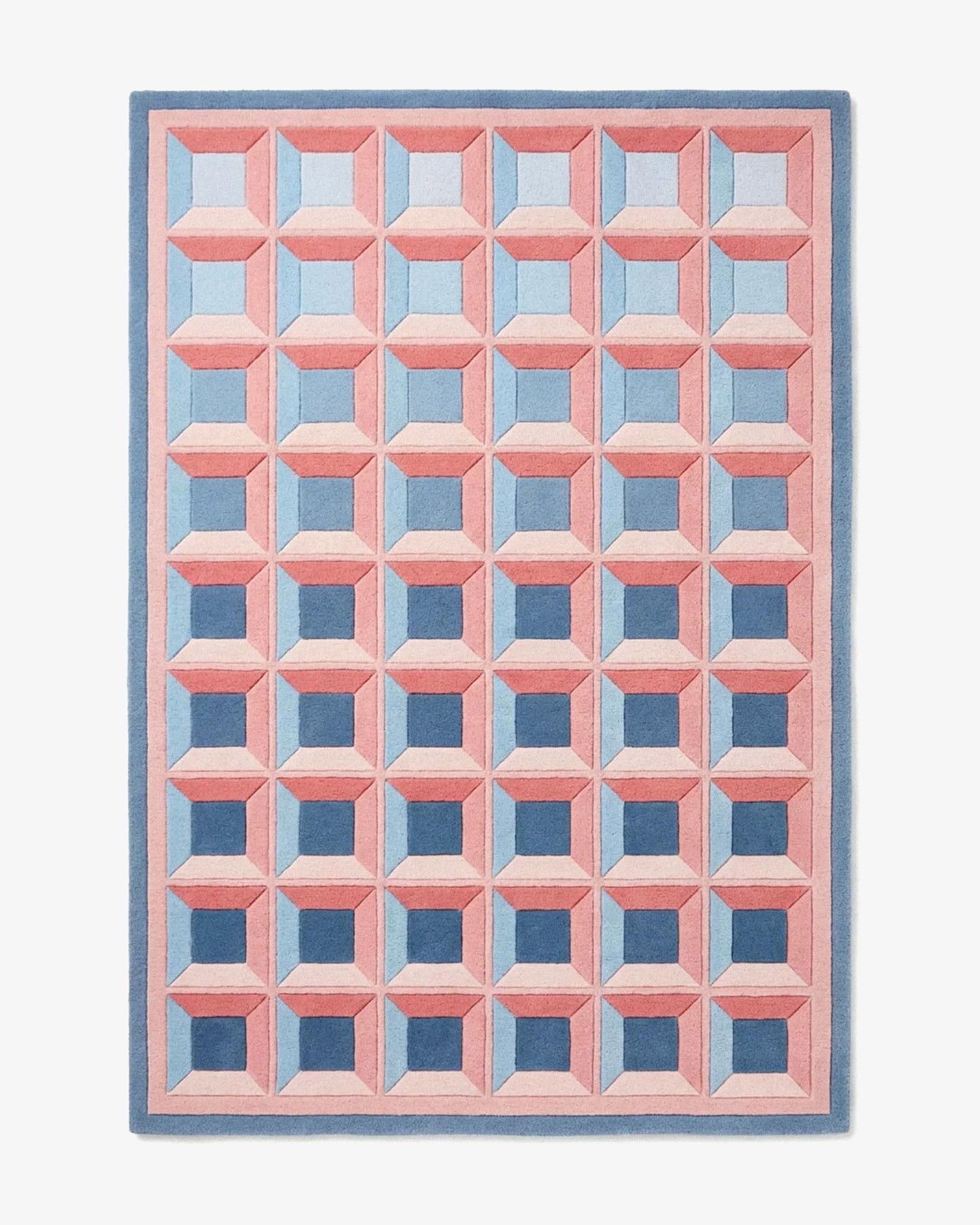Tapis Felix motif géométrique bleu rose tufté main laine Nouvelle-Zélande Rugier