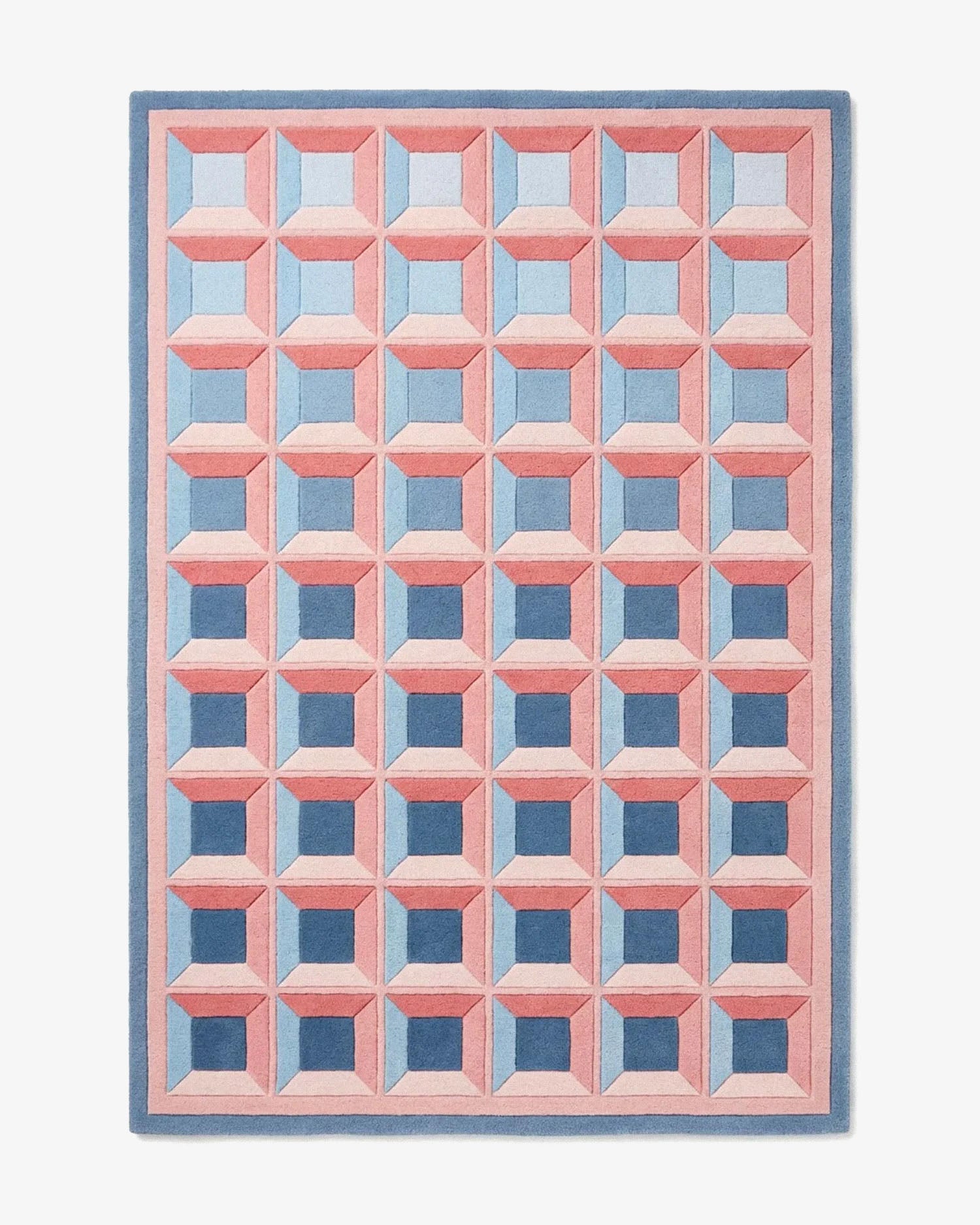 Tapis Felix motif géométrique bleu rose tufté main laine Nouvelle-Zélande Rugier