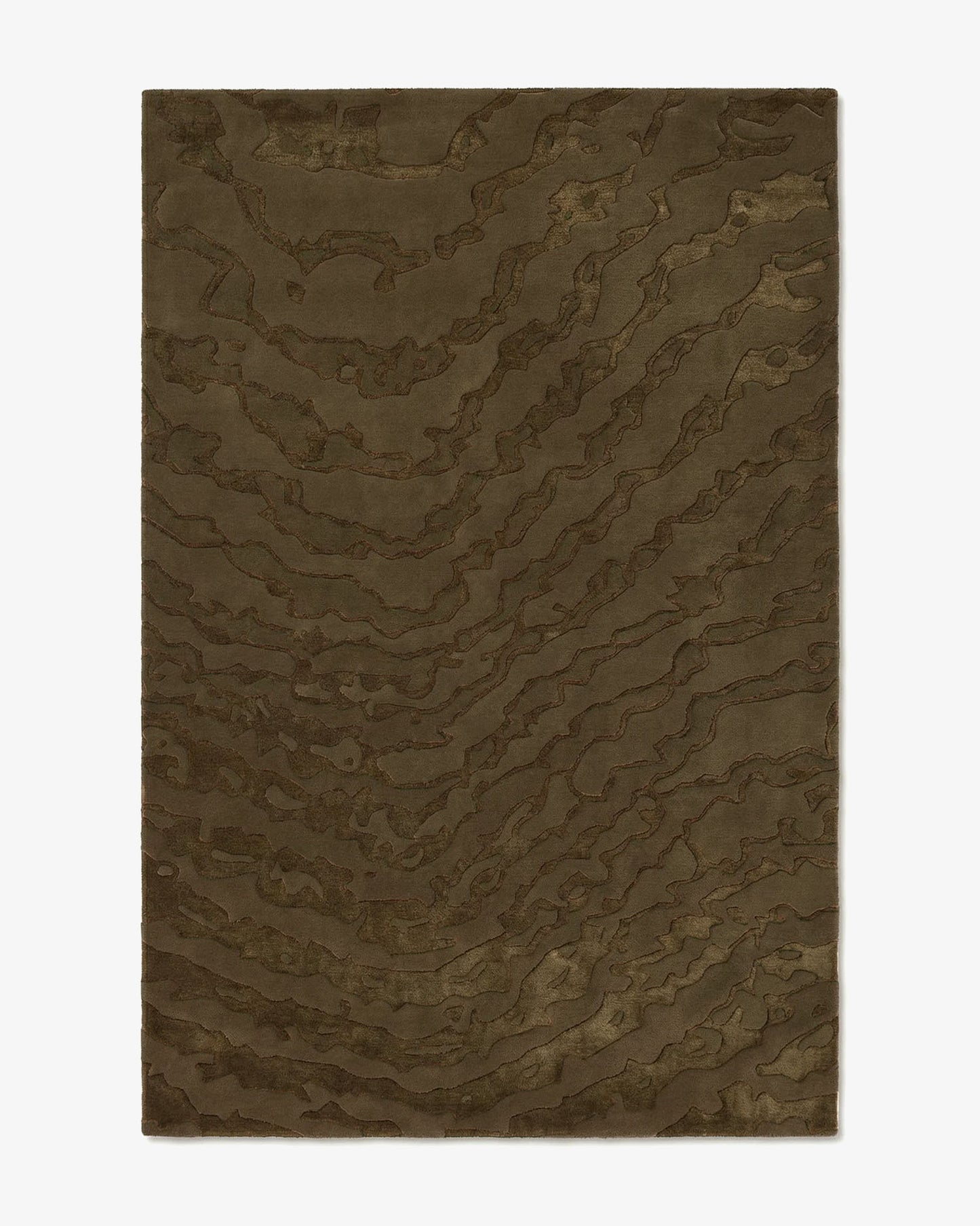 Tapis Gerald motif moiré vert foncé tufté main laine soie Rugier