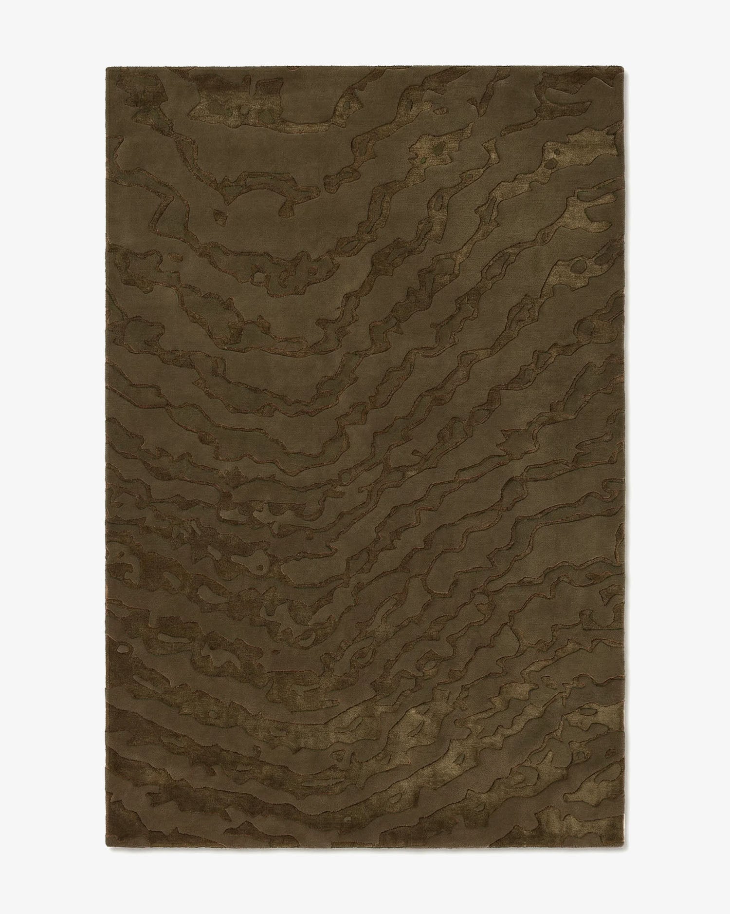 Tapis Gerald motif moiré vert foncé tufté main laine soie Rugier