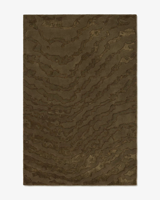 Tapis Gerald motif moiré vert foncé tufté main laine soie Rugier